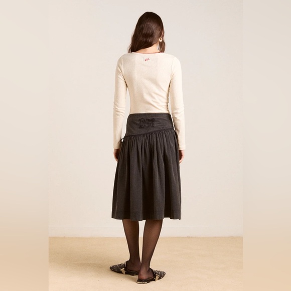 Damson Madder Fia Drop Waist Volume Knee Length Skirt in Charcoal UK 14 / US 10 - Picture 4 of 13